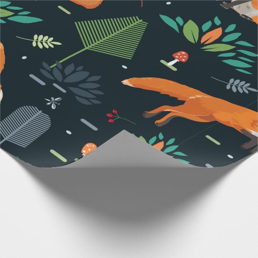 Nahtlose Muster mit Füchsen, Bäumen, Blätter, Mush Geschenkpapier (Ecke)