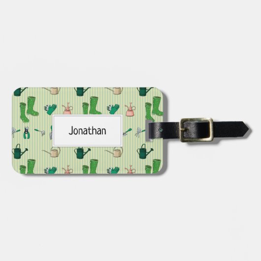 Nahtlose Muster mit Gartenwerkzeugen Gepäckanhänger (Vorderseite horizontal)