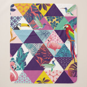 Nahtlose Muster mit Papagei, Tukanen, Hummingvogel Sherpadecke