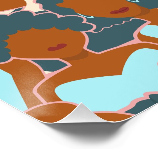 Nahtlose Muster mit schwarzen Mädchen und weißen M Poster (Ecke)