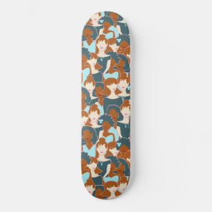 Nahtlose Muster mit schwarzen Mädchen und weißen M Skateboard