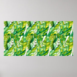 Nahtlose Muster mit tropischen Bananenstauden-Blät Poster