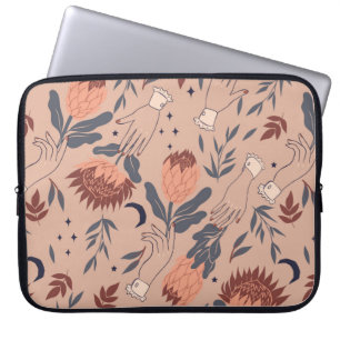 Nahtlose Muster mit Vögeln, Protea-Blume und ha Laptopschutzhülle