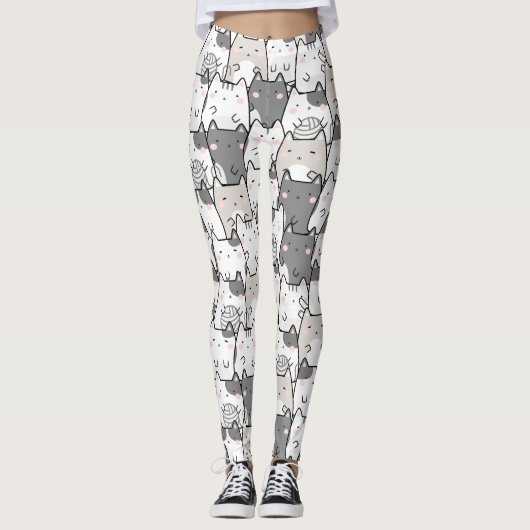 Nahtlose Muster Niedlich Kawaii Katzen Leggings (Vorderseite)