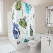 Nahtlose Muster Parfflasche und Aquarelltext Duschvorhang (Beispiel)