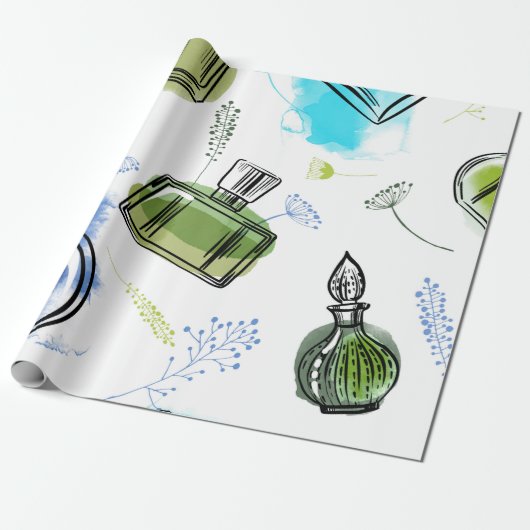 Nahtlose Muster Parfflasche und Aquarelltext Geschenkpapier (Ungerollt)