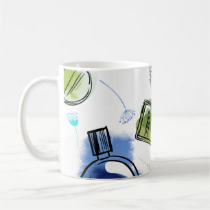 Nahtlose Muster Parfflasche und Aquarelltext Kaffeetasse