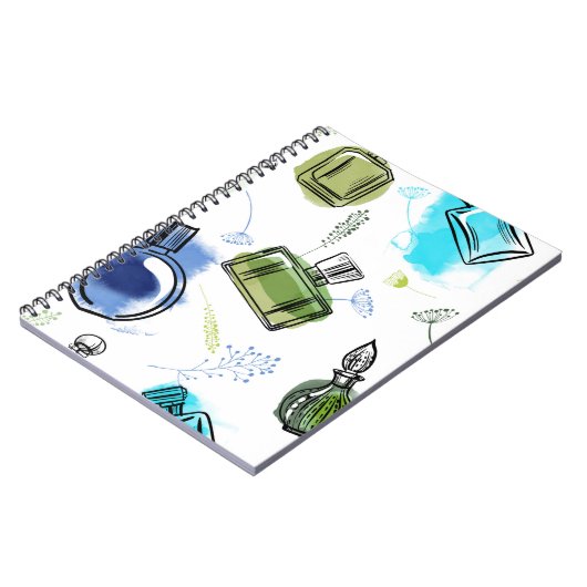 Nahtlose Muster Parfflasche und Aquarelltext Notizblock (Linke Seite)