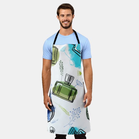 Nahtlose Muster Parfflasche und Aquarelltext Schürze (Getragen)