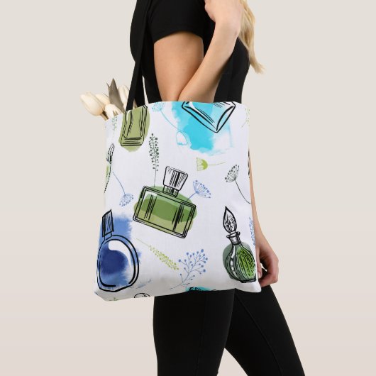 Nahtlose Muster Parfflasche und Aquarelltext Tasche (Von Nahem)
