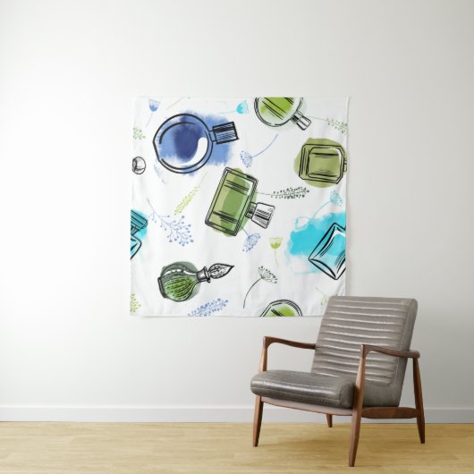 Nahtlose Muster Parfflasche und Aquarelltext Wandteppich (Beispiel (Horizontal))