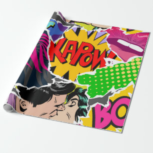 Nahtlose Muster Pop Art Comic Stil. Collage of Geschenkpapier