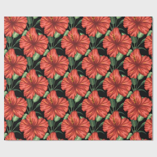 Nahtlose Muster Tropisch rote Blume grüne Blätter Geschenkpapier (Flach)