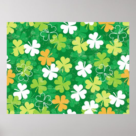 Nahtlose Muster verstreuter Klee und Kleeblatt Poster (Vorne)