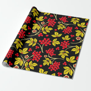 Nahtlose Muster von Blume und Beeren. Russisch Geschenkpapier