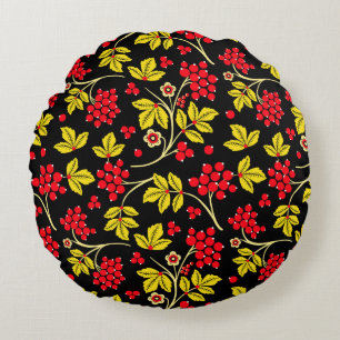 Nahtlose Muster von Blume und Beeren. Russisch Rundes Kissen