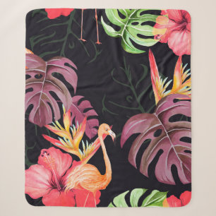 Nahtlose Muster von Hibiskus Blume, Flamingos und Sherpadecke