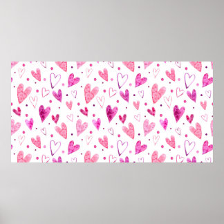 Nahtlose Muster von rosa Wasserfarbenherzen und Sc Poster