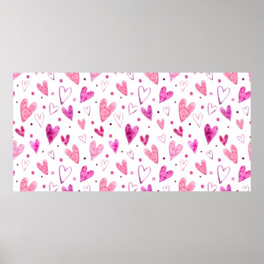 Nahtlose Muster von rosa Wasserfarbenherzen und Sc Poster (Vorne)