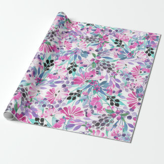 Nahtlose Muster von violetten Blumen und Beeren,bl Geschenkpapier