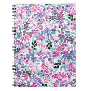 Nahtlose Muster von violetten Blumen und Beeren,bl Notizblock