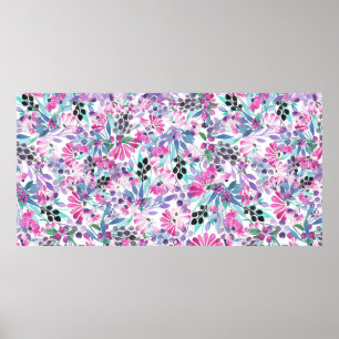 Nahtlose Muster von violetten Blumen und Beeren,bl Poster