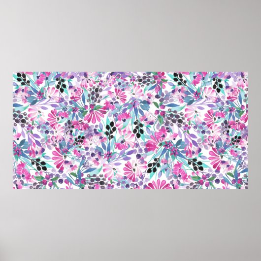 Nahtlose Muster von violetten Blumen und Beeren,bl Poster (Vorne)