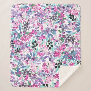 Nahtlose Muster von violetten Blumen und Beeren,bl Sherpadecke