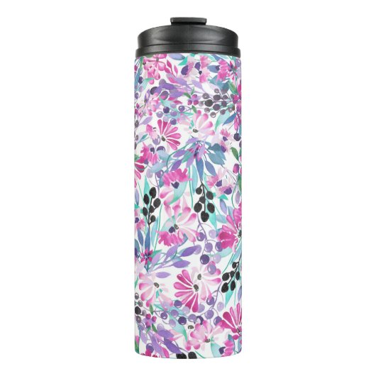 Nahtlose Muster von violetten Blumen und Beeren,bl Thermosbecher (Vorderseite)