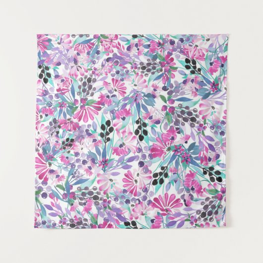 Nahtlose Muster von violetten Blumen und Beeren,bl Wandteppich (Vorderseite)