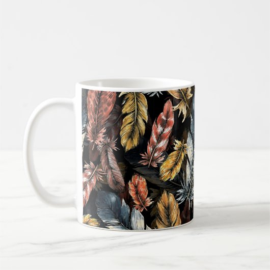 Nahtlose Muster von Vogelfedern. Kaffeetasse (Links)