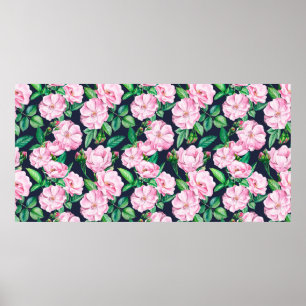 Nahtlose Muster von Zweigen von Rose, Knospen und Poster