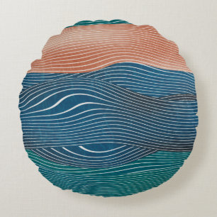 Nahtlose natürliche Landschaft Hügelmuster. Horizo Rundes Kissen