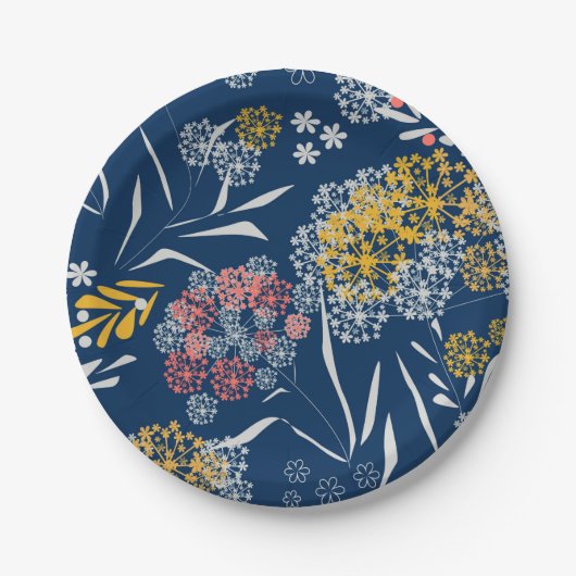 Nahtlose niedliche kleine Blume Blumenmuster Marin Pappteller (Vorderseite)