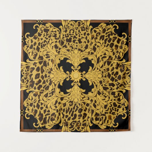 Nahtlose Ornament mit Leopard und Barock Wandteppich (Vorderseite)