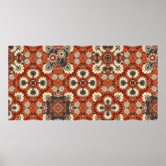Nahtlose Ornamentalmuster mit Blumen und Paiseln Poster (Vorne)