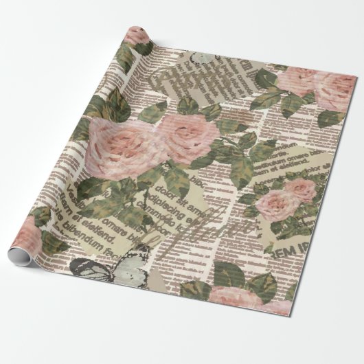 Nahtlose Pariser Tapete. Vintage Zeitung Geschenkpapier (Ungerollt)