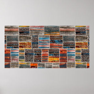 Nahtlose Patchwork-Collage-Mix-Quiltmuster-Druck Poster