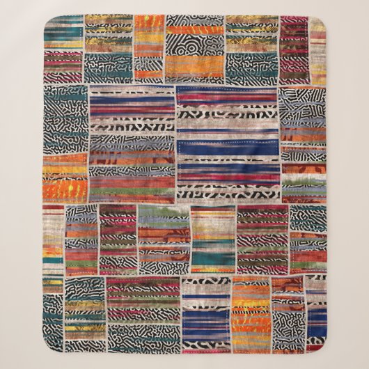 Nahtlose Patchwork-Collage-Mix-Quiltmuster-Druck Sherpadecke (Vorderseite)
