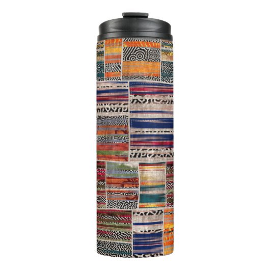 Nahtlose Patchwork-Collage-Mix-Quiltmuster-Druck Thermosbecher (Vorderseite)
