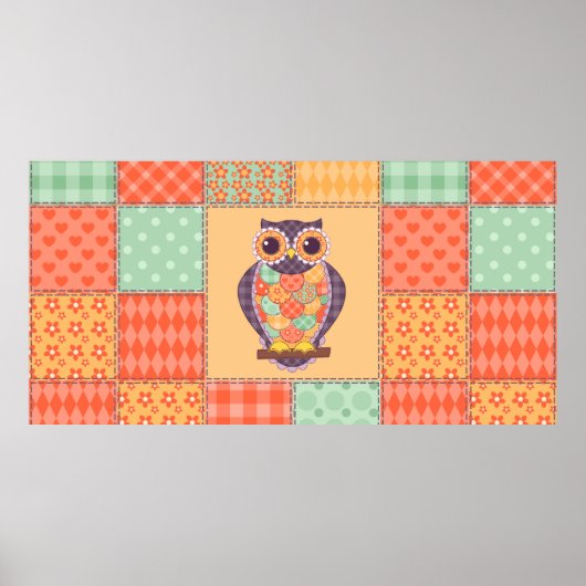 Nahtlose Patchwork-Eule-Muster. Vintager Hintergru Poster (Vorne)