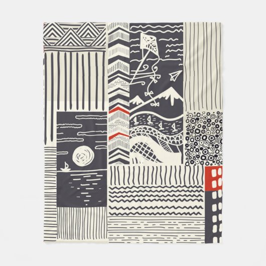 Nahtlose Patchwork-Muster aus abstrakten Doodles. Fleecedecke (Vorderseite)