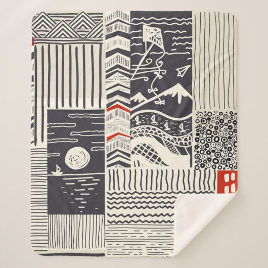 Nahtlose Patchwork-Muster aus abstrakten Doodles. Sherpadecke (Vorderseite)