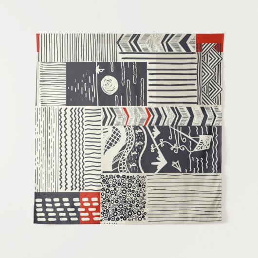 Nahtlose Patchwork-Muster aus abstrakten Doodles.  Wandteppich (Vorderseite (Horizontal))