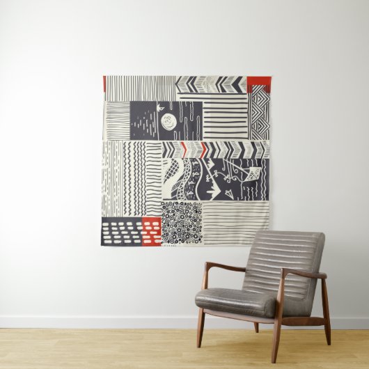 Nahtlose Patchwork-Muster aus abstrakten Doodles.  Wandteppich (Beispiel (Horizontal))