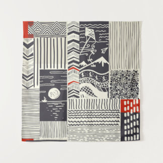 Nahtlose Patchwork-Muster aus abstrakten Doodles. Wandteppich