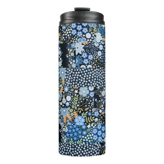 Nahtlose Patchwork-Muster aus verschiedenen Stoffe Thermosbecher (Vorderseite)