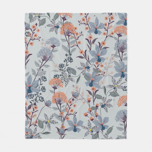 Nahtlose Patternwilde Blume, Abgeschieden auf blau Fleecedecke (Vorderseite)
