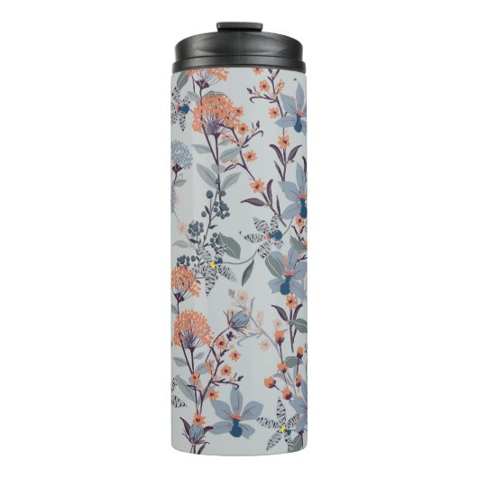 Nahtlose Patternwilde Blume, Abgeschieden auf blau Thermosbecher (Vorderseite)