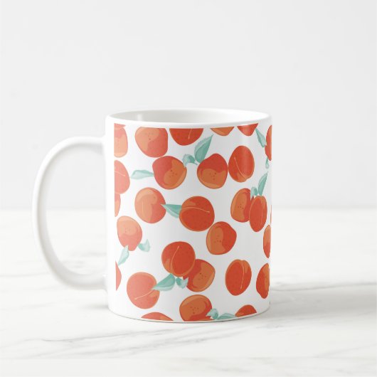 Nahtlose Pfirsichfrüchte, Sommermuster. Kaffeetasse (Links)